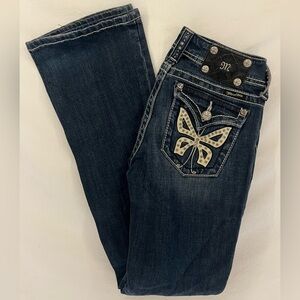 Miss Me Women’s Butterfly Rhinestone Pocket Boot Cut Denim Jeans Size 27